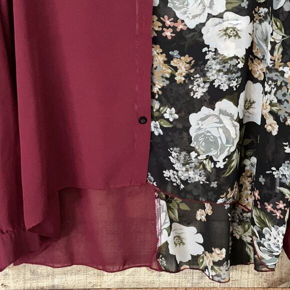 Shein Curve Two-toned Floral Button Down Sheer Long Sleeve Blouse Size 4XL 4X - Picture 4 of 9